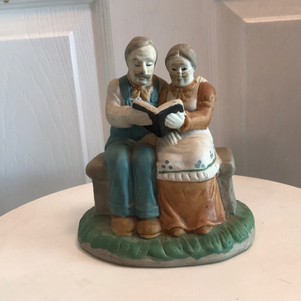 Hand-Painted Elderly Couple Reading Figurine - Multi-Color